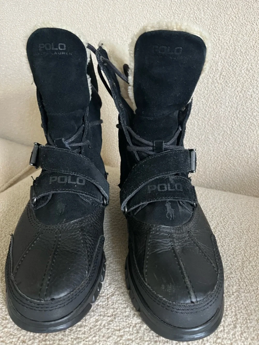 Polo Ralph Lauren Tavin Rollover Black Leather Suede Boots Men's  7 1/2 D